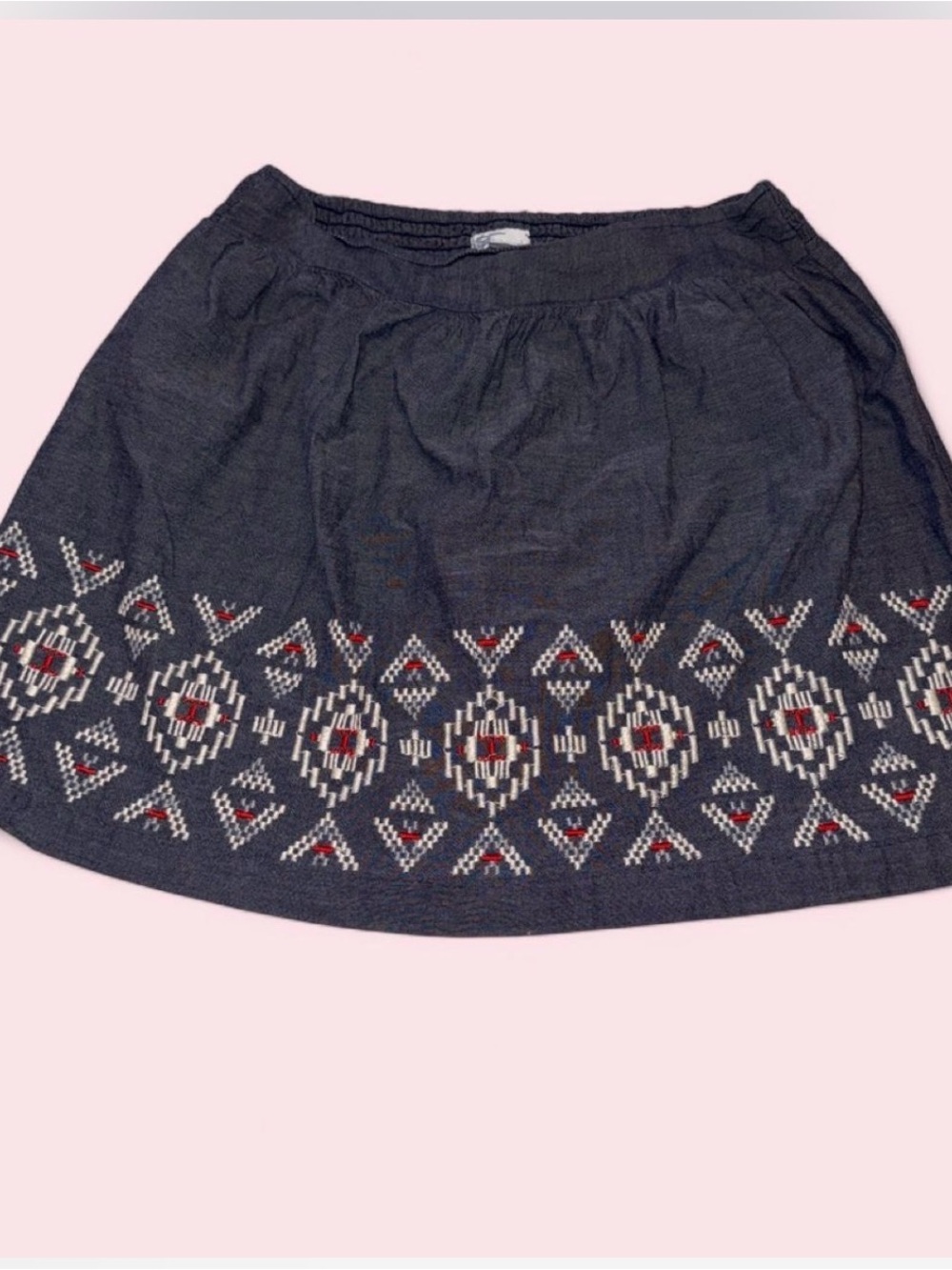 American Eagle Outfitters Embroidered Geometric Chambray Mini Skirt